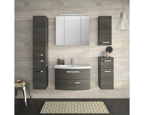 Modernes Badezimmerensemble mit Waschtisch, Spiegelschrank und Hochschränken