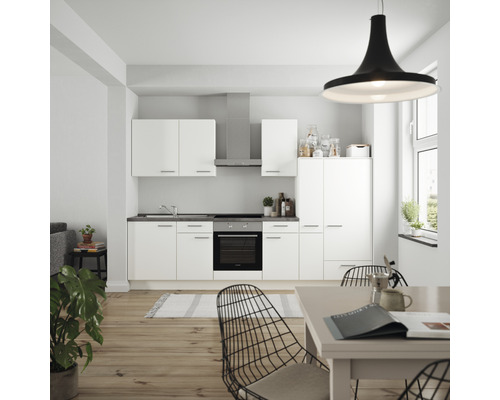 nobilia elements Küchenzeile mit Geräten Urban 300 cm alpinweiss matt vormontiert Variante rechts 4004539037359