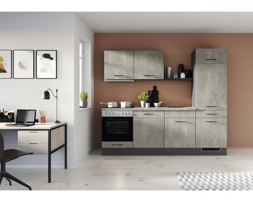 IMPULS Küchenzeile mit Geräten PESCE 240 cm beton matt montiert Variante rechts