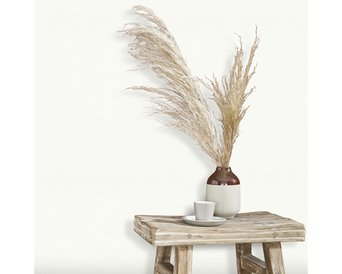 Dekorative Szene mit Vase, Trockenblumen, Tasse und Hocker