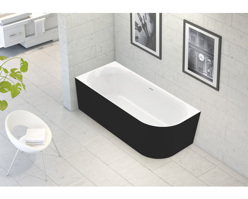 Baignoire gain de place semi-îlot OTTOFOND Afinar Corner 80 x 180 cm noir brillant lisse 703946