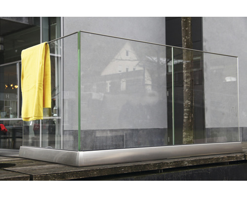 Garde-corps en verre avec cadre en acier inoxydable et tissu jaune