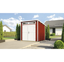 Roter Holz Geräteschuppen mit Doppeltür und Fenstern