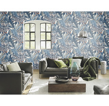Papier peint intissé 689501 Rhapsody feuilles bleu