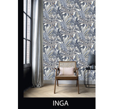 Papier peint intissé 689501 Rhapsody feuilles bleu