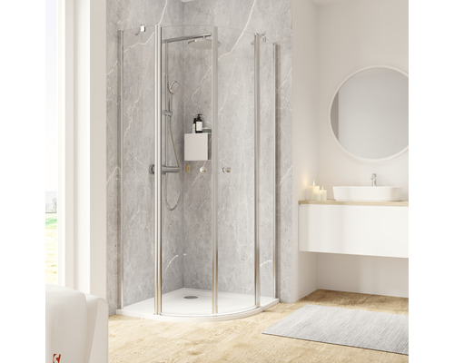 Douche quart de cercle avec porte pivotante sur partie fixe SCHULTE 80 x 80 cm profilé chromé verre transparent tirant gauche tirant droit