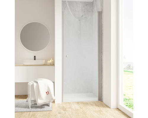 Porte de douche pour niche avec porte pivotante SCHULTE 80 cm profilé aluminium décor verre brouillard tirant droit
