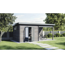 Abri de jardin Finnhaus WPC-Trend D avec espace couvert 560 x 287 cm gris-thumb-0