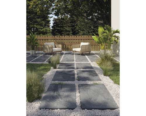 Dalle de terrasse en grès cérame fin FLAIRSTONE Valley Antracite bord rectifié 120 x 60 x 2 cm