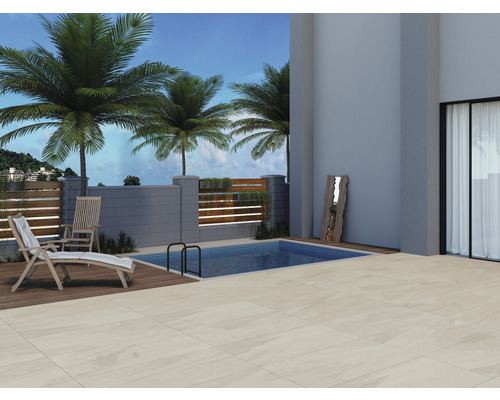 Dalle de terrasse en grès cérame fin FLAIRSTONE Valley Sand bord rectifié 120 x 60 x 2 cm