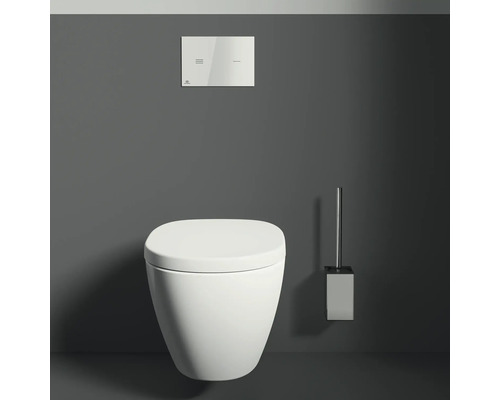 WC suspendu avec plaque de commande et brosse de toilette