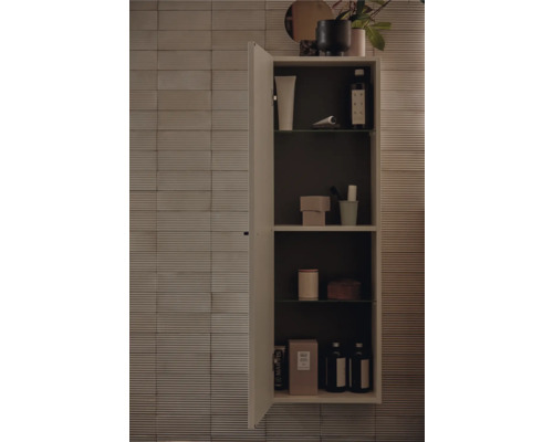 Armoire de salle de bain ouverte avec divers articles de salle de bain