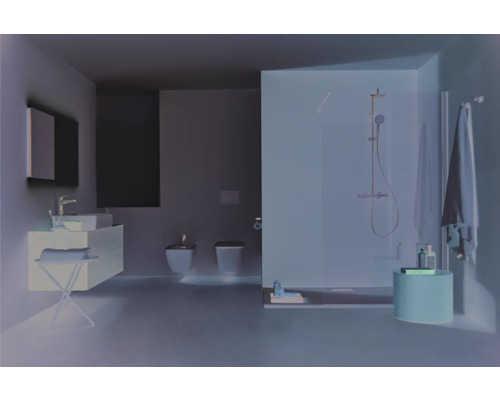 Salle de bains avec lavabo, toilettes, bidet et douche.