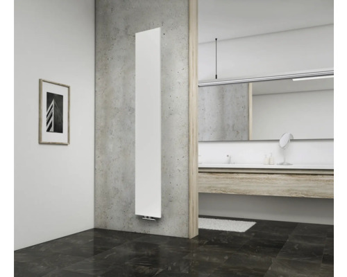 Radiateur design SCHULTE New-York 2006 x 304 mm blanc avec raccordement au centre Salle de bains avec radiateur, lavabo et miroir