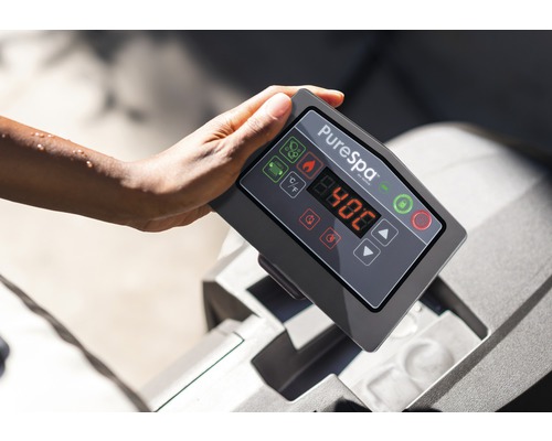 Panneau de commande PureSpa avec affichage numérique d''une température de 40 degrés Celsius