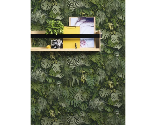 Fototapete mit Dschungelmotiv und Regal