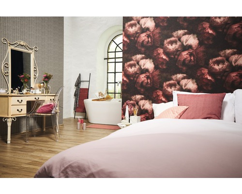 Conception de salle de bains et de chambre à coucher avec baignoire, lit et coiffeuse