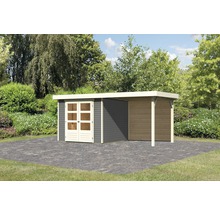 Gartenhaus Karibu Kodiak 3,5 inkl. Schleppdach 2,4 m und Rückwand 491 x 262 cm terragrau