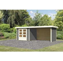 Gartenhaus Karibu Kodiak 3,5 inkl. Anbaudach 2,8 m, Rück- und Seitenwand 528,5 x 262 cm terragrau