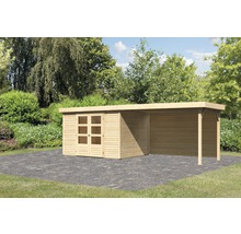 Gartenhaus Karibu Kodiak 5 inkl. Anbaudach 2,8 m, Rückwand 591,5 x 262 cm natur