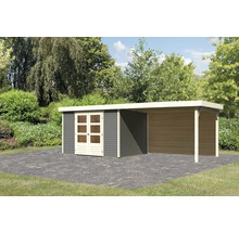 Gartenhaus Karibu Kodiak 5 inkl. Anbaudach 2,8 m, Rückwand 591,5 x 262 cm terragrau