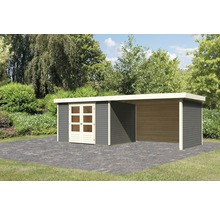 Gartenhaus Karibu Kodiak 5 inkl. Anbaudach 2,8 m, Rück- und Seitenwand 591,5 x 262 cm terragrau