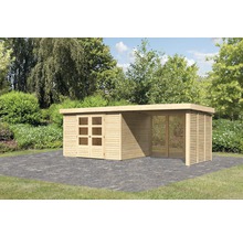 Gartenhaus Karibu Kodiak 5 inkl. Anbaudach 2,8 m, Feuerholzoption 591,5 x 262 cm natur
