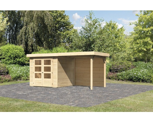 Abri de jardin Karibu Kodiak 2 avec toit en appentis de 2,4 m et paroi arrière 433 x 217 cm naturel