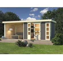 Gartenhaus Karibu Naomi 5 inkl. Anbaudach 2,8 m, Rück- und Seitenwand 591,5 x 262 cm terragrau
