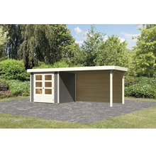 Gartenhaus Karibu Kodiak 2 inkl. Anbaudach 2,8 m, Rückwand 504,5 x 238 cm terragrau