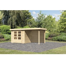 Gartenhaus Karibu Kodiak 3 inkl. Schleppdach 2,4 m und Rückwand 491 x 238 cm natur