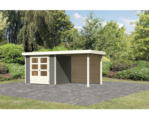 Gartenhaus Karibu Kodiak 3 inkl. Schleppdach 2,4 m und Rückwand 491 x 238 cm terragrau