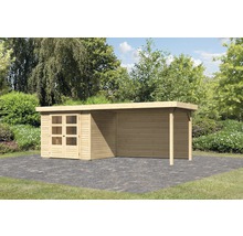 Holzgartenhaus mit Doppeltür und Flachdach im Garten