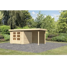 Gartenhaus Karibu Kodiak 3,5 inkl. Schleppdach 2,4 m und Rückwand 491 x 262 cm natur