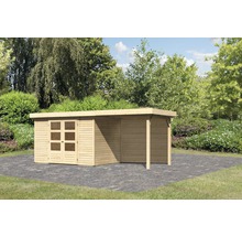 Gartenhaus Karibu Kodiak 4 inkl. Schleppdach 2,4 m und Rückwand 554 x 238 cm natur