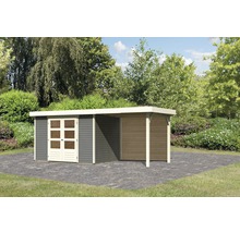 Gartenhaus Karibu Kodiak 4 inkl. Schleppdach 2,4 m und Rückwand 554 x 238 cm terragrau