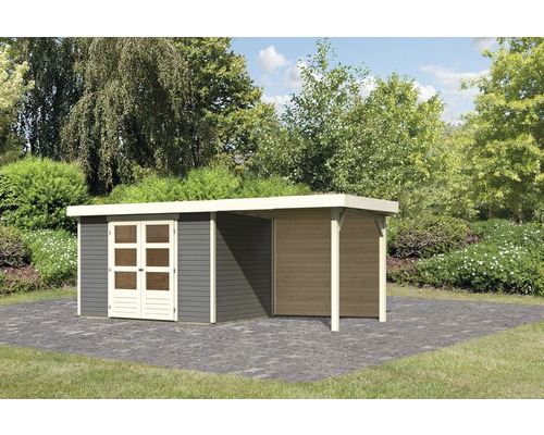 Gartenhaus Karibu Kodiak 4 inkl. Schleppdach 2,4 m und Rückwand 554 x 238 cm terragrau