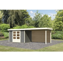 Gartenhaus Karibu Kodiak 4 inkl. Anbaudach 2,8 m, Rückwand 591,5 x 238 cm terragrau