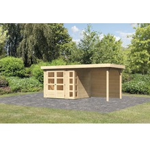 Gartenhaus Karibu Naomi 3 inkl. Anbaudach 2,4 m, Rückwand 491 x 238 cm natur