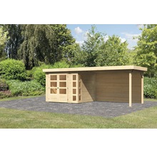 Gartenhaus Karibu Naomi 3 inkl. Anbaudach 2,8 m, Rückwand 528,5 x 238 cm natur