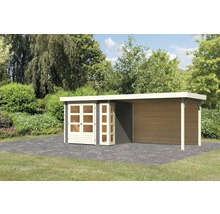 Gartenhaus Karibu Naomi 3 inkl. Anbaudach 2,8 m, Rückwand 528,5 x 238 cm terragrau