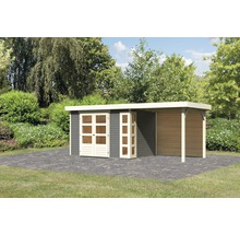 Gartenhaus Karibu Naomi 4 inkl. Anbaudach 2,4 m, Rückwand 554 x 238 cm terragrau