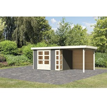 Gartenhaus Karibu Naomi 5 inkl. Anbaudach 2,4 m, Rückwand 554 x 262 cm terragrau