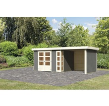 Gartenhaus Karibu Naomi 5 inkl. Anbaudach 2,4 m, Rück- und Seitenwand 554 x 262 cm terragrau