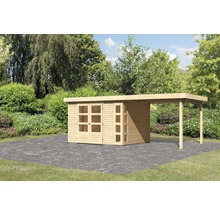 Gartenhaus Karibu Naomi 5 inkl. Anbaudach 2,8 m 591,5 x 262 cm natur
