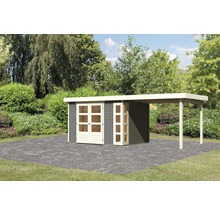 Gartenhaus Karibu Naomi 5 inkl. Anbaudach 2,8 m 591,5 x 262 cm terragrau