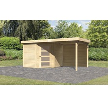Gartenhaus Karibu Anvik 5 inkl. Anbaudach 2,4 m, Rückwand 493 x 262 cm natur