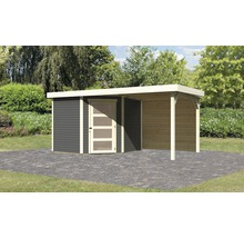 Gartenhaus Karibu Anvik 5 inkl. Anbaudach 2,4 m, Rückwand 493 x 262 cm terragrau