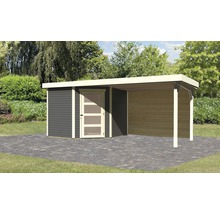 Gartenhaus Karibu Anvik 5 inkl. Anbaudach 2,8 m, Rückwand 503 x 262 cm terragrau
