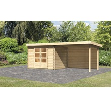 Gartenhaus Karibu Noorvik 3 inkl. Anbaudach 3 m, Rückwand 614 x 273 cm natur